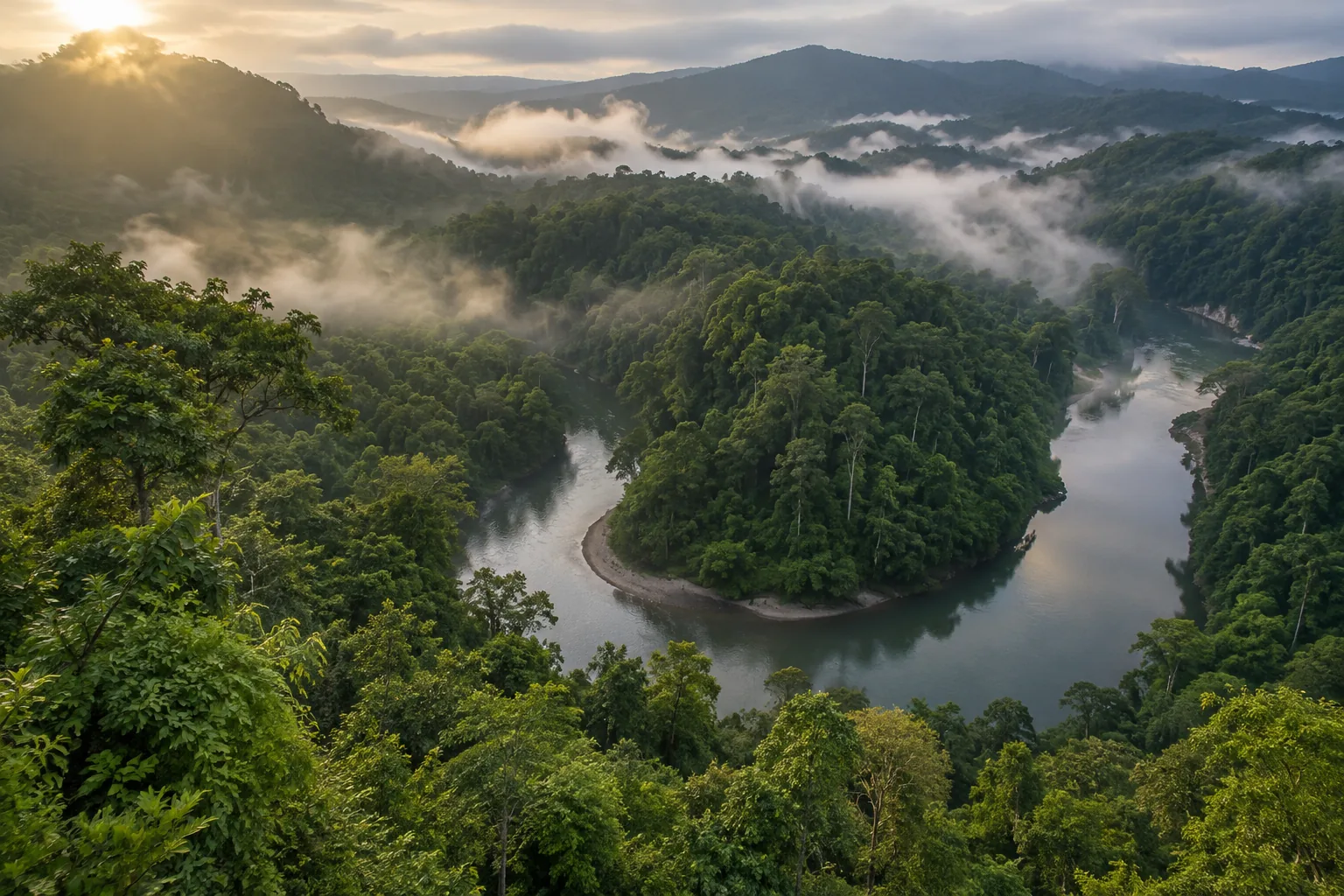 Río que serpentea entre un bosque